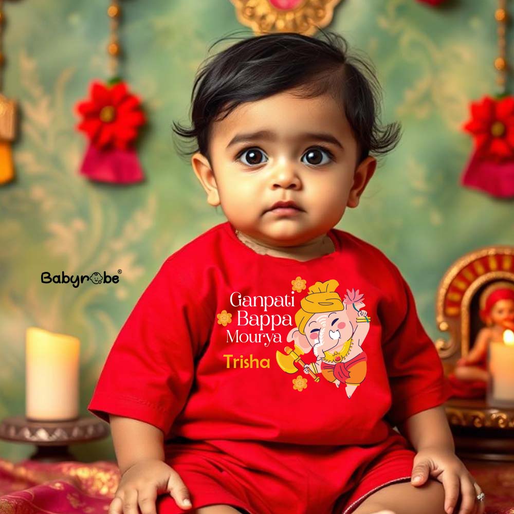 "Celebrate Ganesh Chaturthi with a personalized baby onesie."