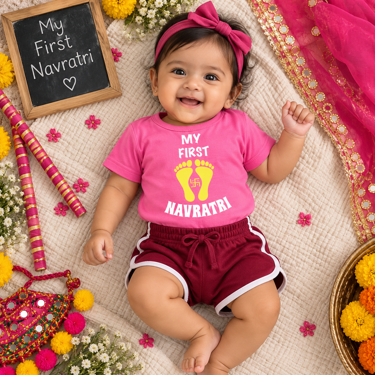 My First Navratri Onesie+Shorts
