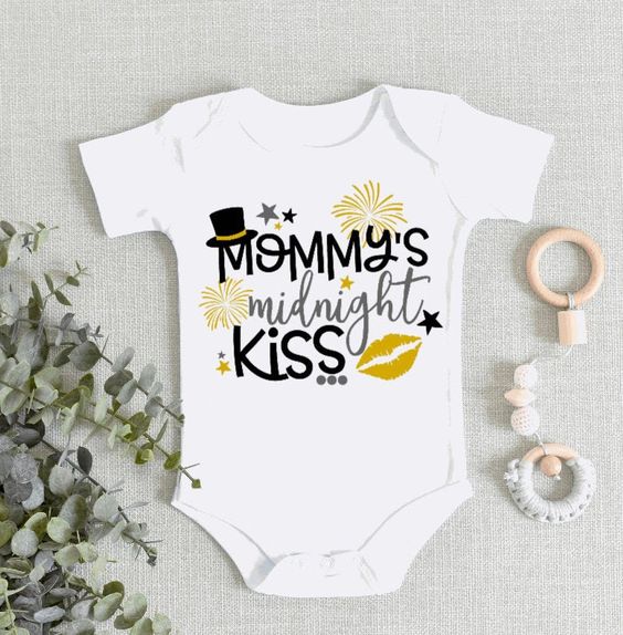 "Custom baby onesie with name and special design for New Year."