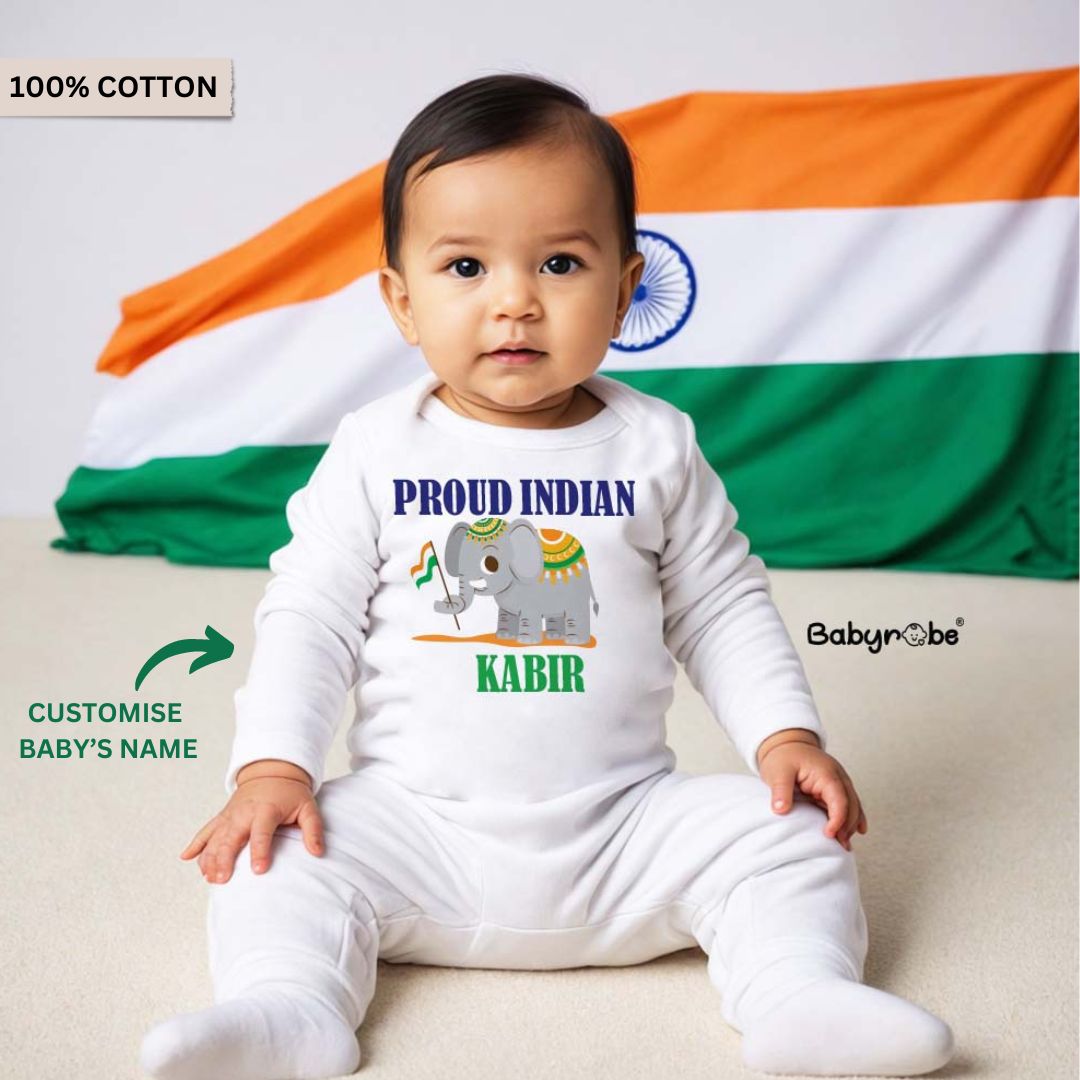 "Personalized Organic Jumpsuit for baby, perfect for Republic Day."
