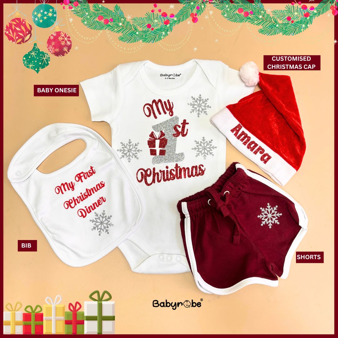 "Adorable, high-quality baby bodysuit, Cute and humorous onesie,"Sweet custom name jumpsuit for celebrating christmas day "