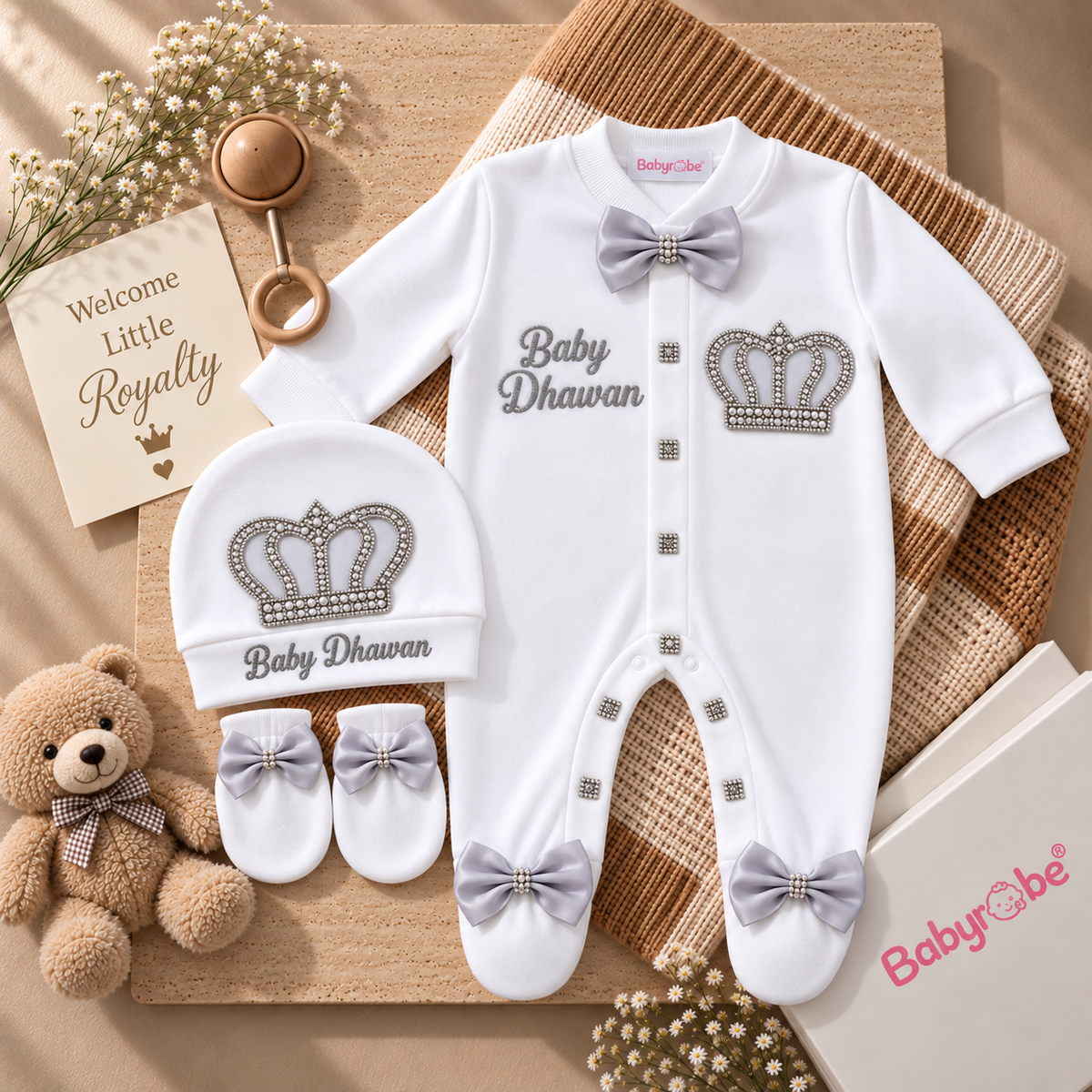 Grey Crown Luxe Baby Set