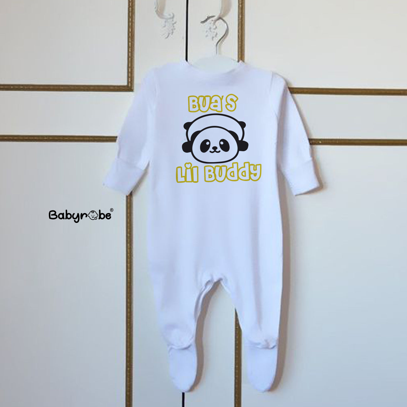 "Custom name Bua's Lil Buddy jumpsuit for your little one."