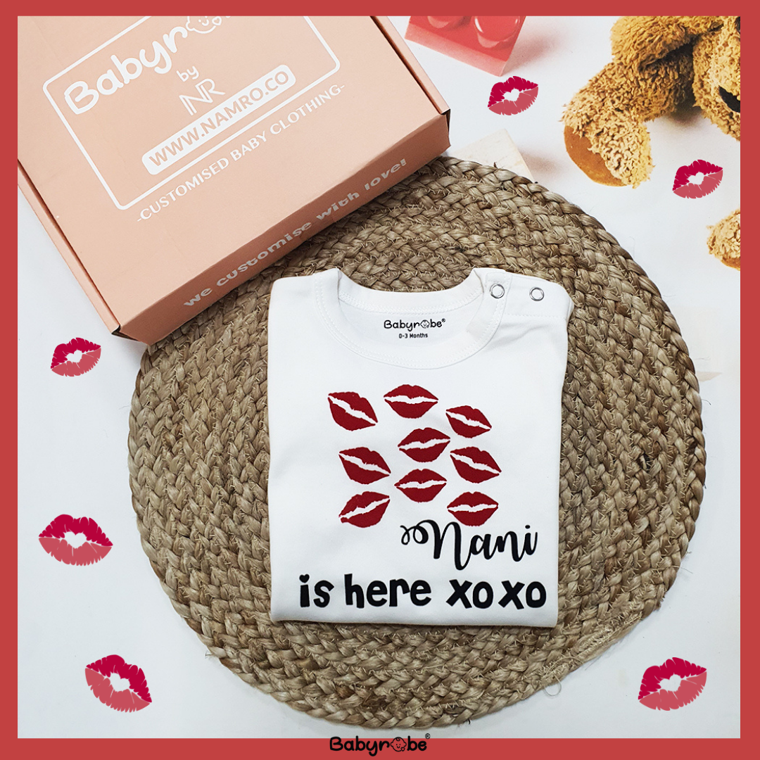"Custom baby jumpsuit with name and special design for Nani is here XOXO."