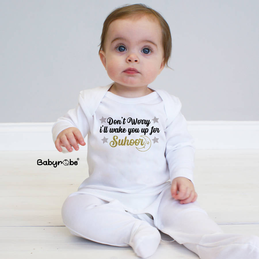 "Cute custom name baby organic jumpsuit for first eid."