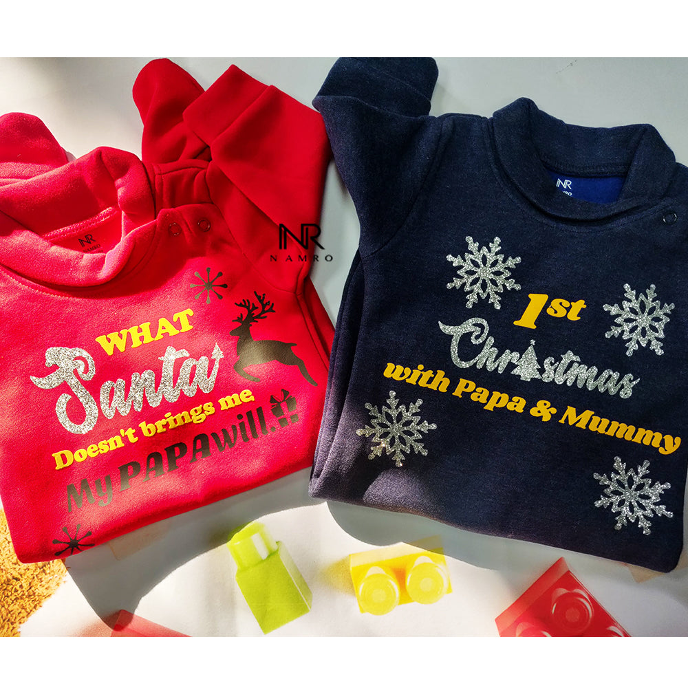 "unique design and breathable fabric, what santa doesn't brings me, my papa will, Daddy’s Little Star, Santa’s Little Helper’ in red"