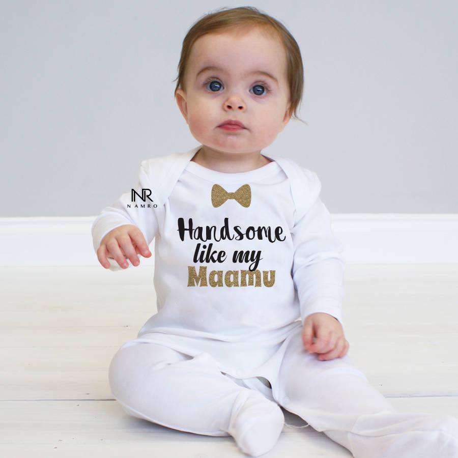 "Personalized baby jumpsuit with custom name and playful design"