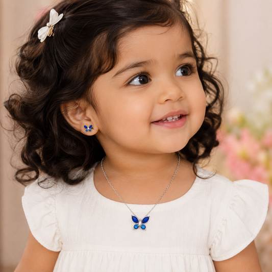 Blue Butterfly Toddler Pendant Set | 18K Gold Plated