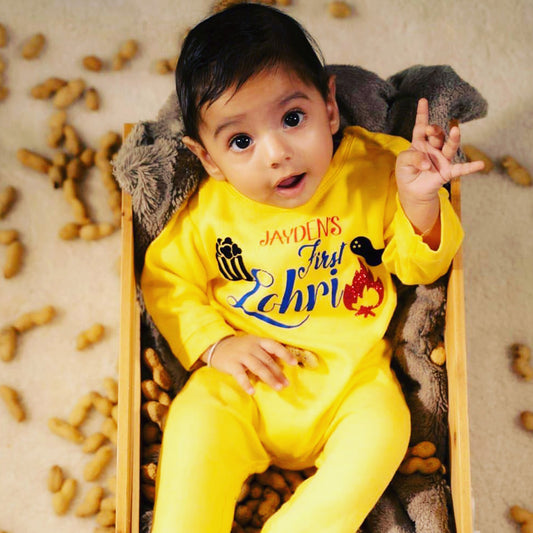 "Personalized baby jumpsuit with custom name and playful design"
