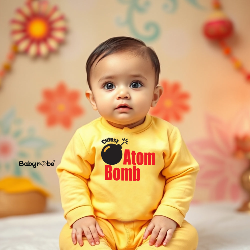 "Cute custom name baby Organic jumpsuit for Diwali." "Customizable baby jumpsuit with fun illustrations and tailored fit"
