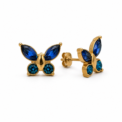 Golden Butterfly Sapphire Studs|18k Gold Plated