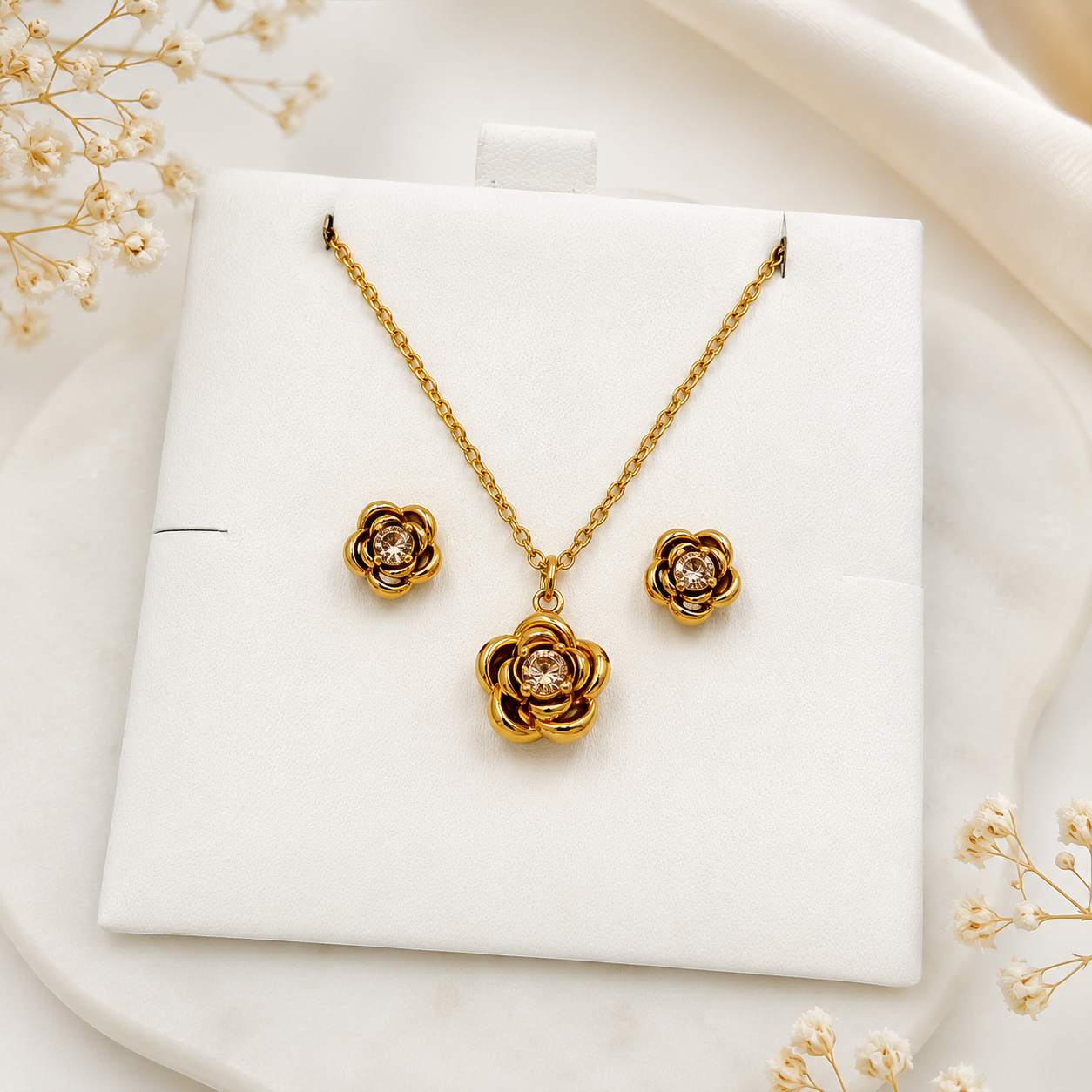 Golden Flower Toddler Pendant Set | 18K Gold Plated