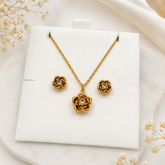 Golden Flower Toddler Pendant Set | 18K Gold Plated