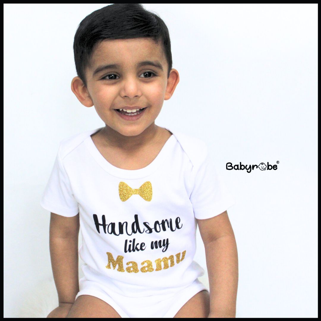 "Custom baby onesie with name and  design for Handsome like my Maamu."