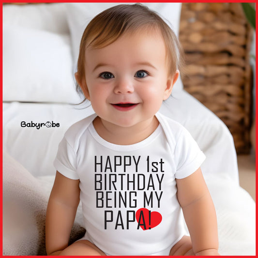 "Cute baby romper with a custom graphic and soft cotton fabric."