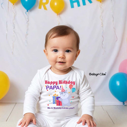 "Organic Jumpsuit with Happy Birthday Papa with custom Baby's name ."