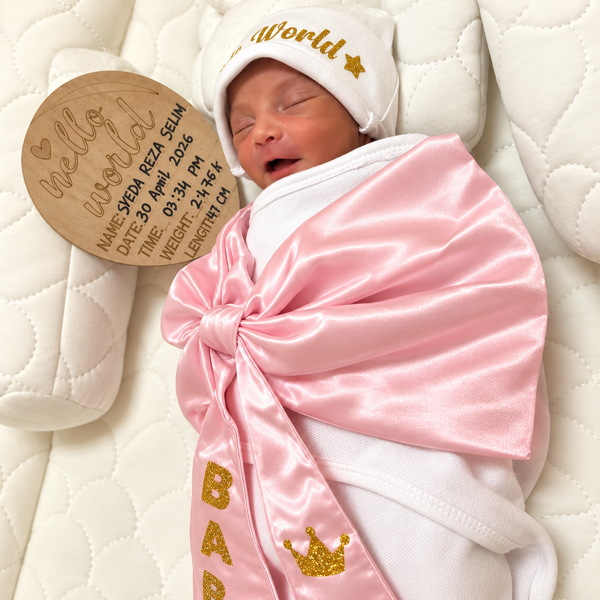 Cute Bow Swaddle For Babies With Customized Surname/Name