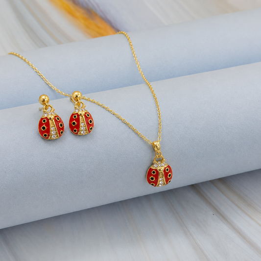Ladybug Enamel Toddler Pendant Set | 18K Gold Plated