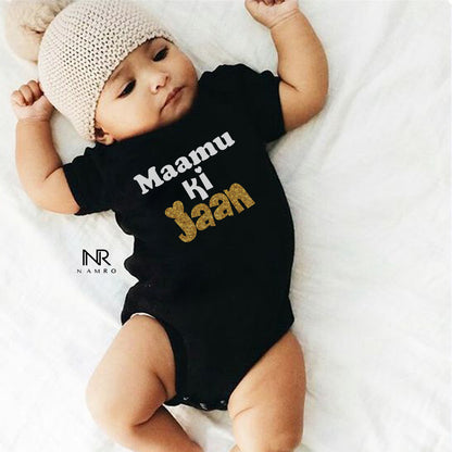 "Custom baby onesie with a heartwarming design for Maamu."