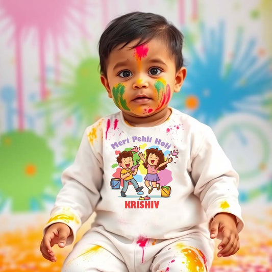 "Soft and comfortable baby Organic jumpsuit with custom name."