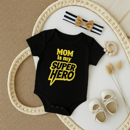 "Cute baby romper with a custom graphic and soft cotton fabric."