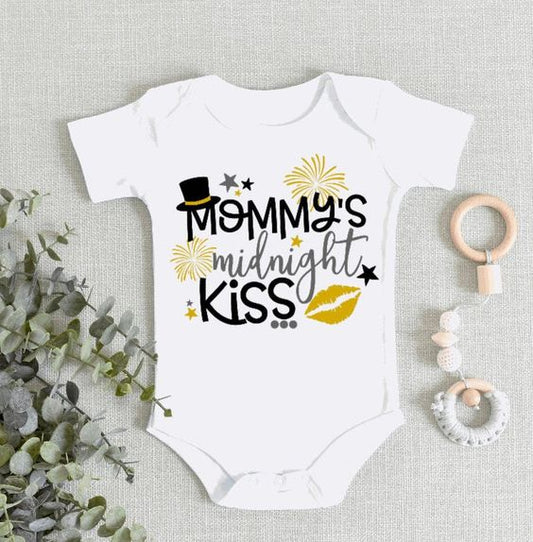"Custom baby onesie with name and special design for New Year."