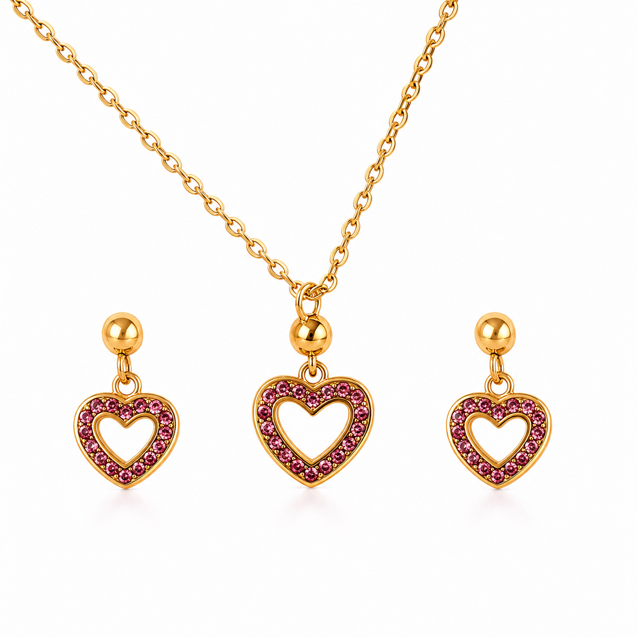 Pink Heart Gem Toddler Pendant Set | 18K Gold Plated (Copy) (Copy)
