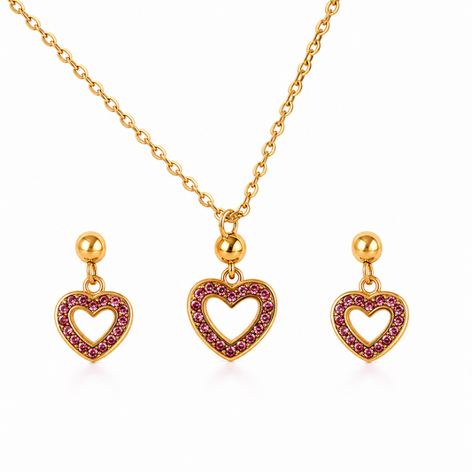 Pink Heart Gem Toddler Pendant Set | 18K Gold Plated (Copy) (Copy)