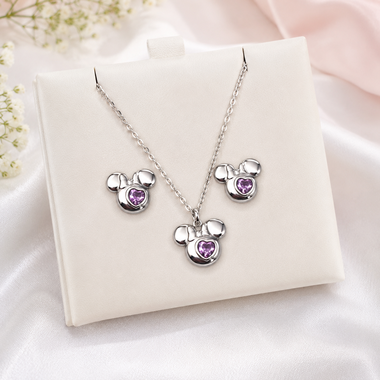 Puple Heart Mickey Toddler Pendant Set | 18K Gold Plated