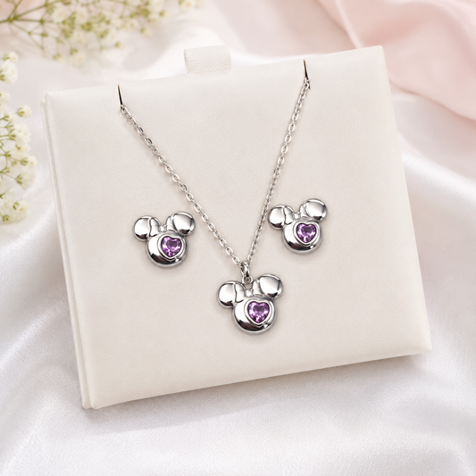 Puple Heart Mickey Toddler Pendant Set | 18K Gold Plated