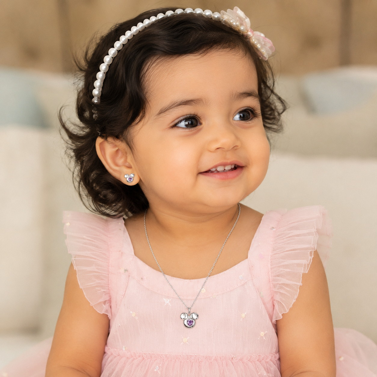 Puple Heart Mickey Toddler Pendant Set | 18K Gold Plated