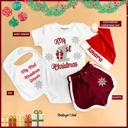 "Adorable, high-quality baby bodysuit, Cute and humorous onesie,"Sweet custom name jumpsuit for celebrating christmas day "
