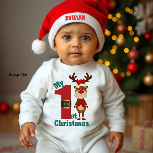 "Custom name christmas jumpsuit for your little one. ,and its organic cotton." 
