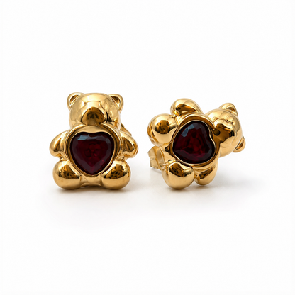 Teddy Bear Heart Earrings|18k Gold Plated