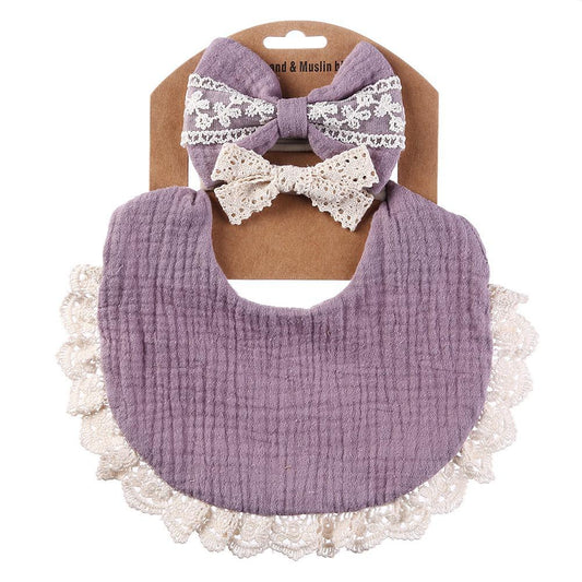 Baby Girl Lace Bib+Hairband Bows Set