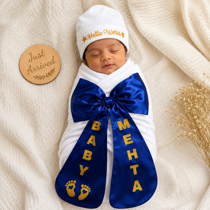Cute Bow Swaddle For Babies With Customized Surname/Name