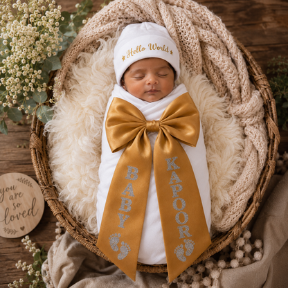 Cute Bow Swaddle For Babies With Customized Surname/Name