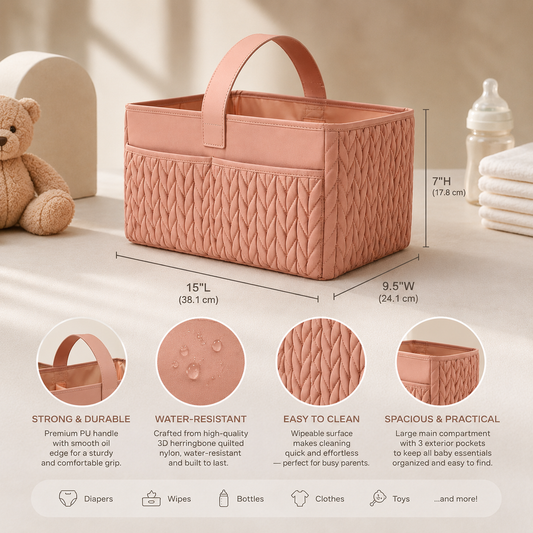 Blush Rose Quilted Diaper Caddy