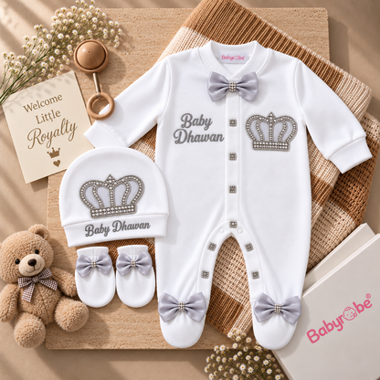 Grey Crown Luxe Baby Set
