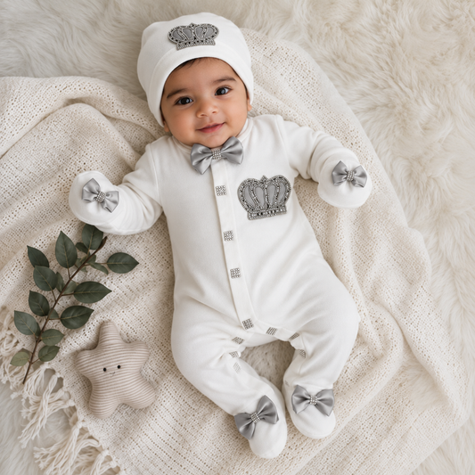Grey Crown Luxe Baby Set