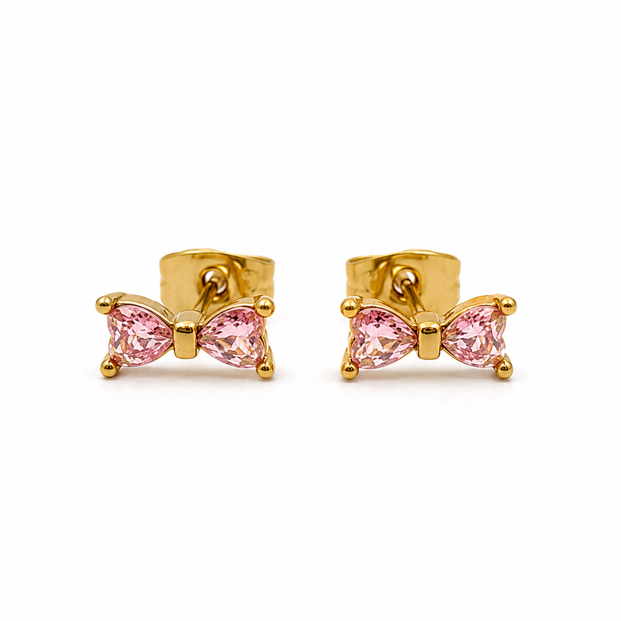 Pink Bow Golden Studs