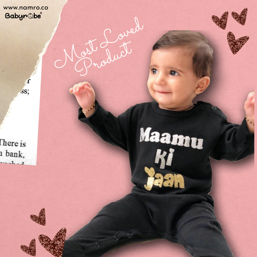 "Custom baby Organic Jumpsuit  with name and design  Maamu ki Jaan."