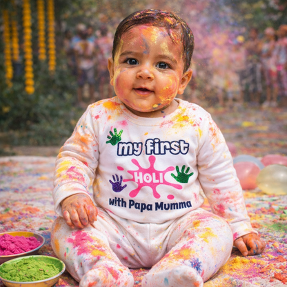 My First Holi With Papa Mumma (Custom Baby Name At Back)