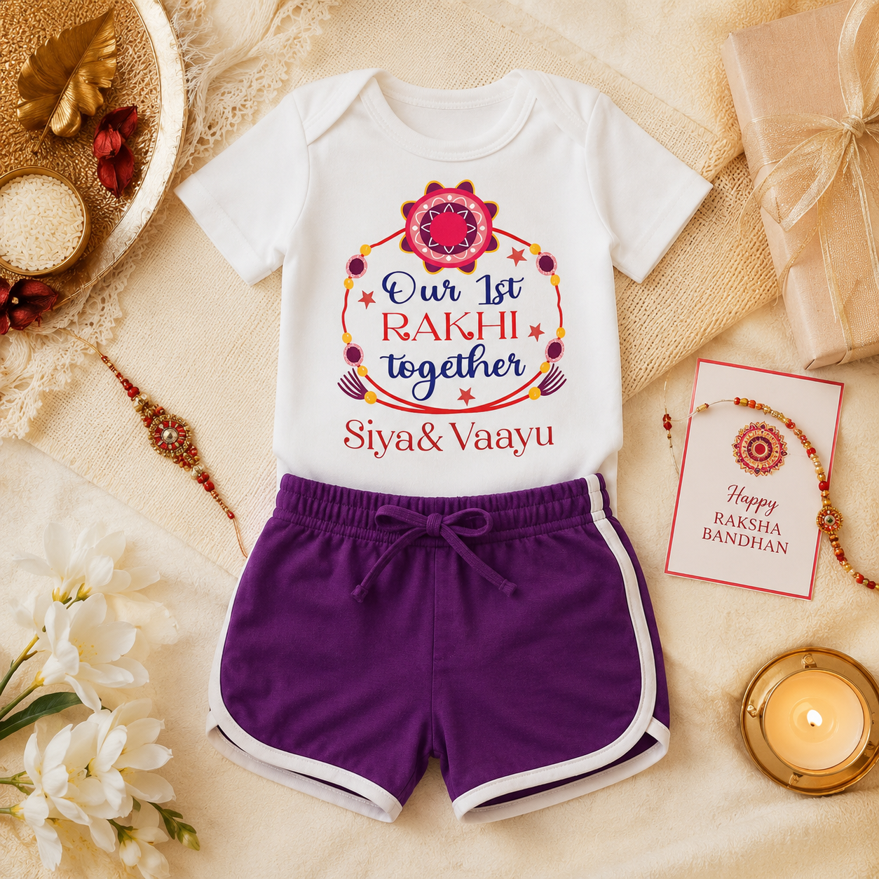 Our First Rakhi Together (Onesie+Shorts)