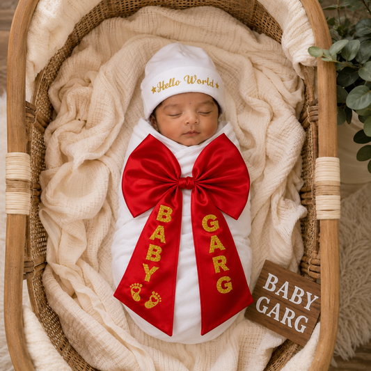 Cute Bow Swaddle For Babies With Customized Surname/Name