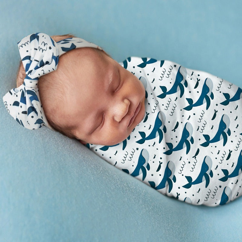 Baby Whale Swaddle & Bow Set