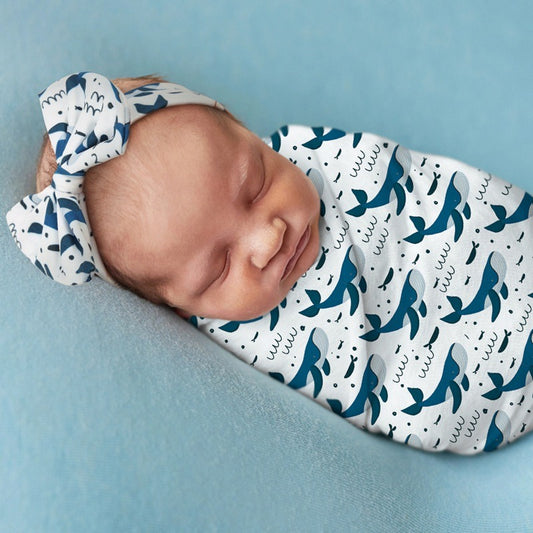 Baby Whale Swaddle & Bow Set