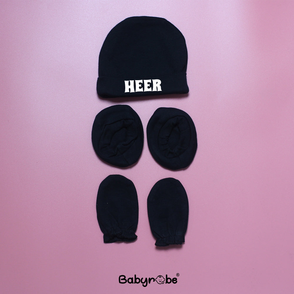 "Soft and comfortable baby Cap set with custom name."
