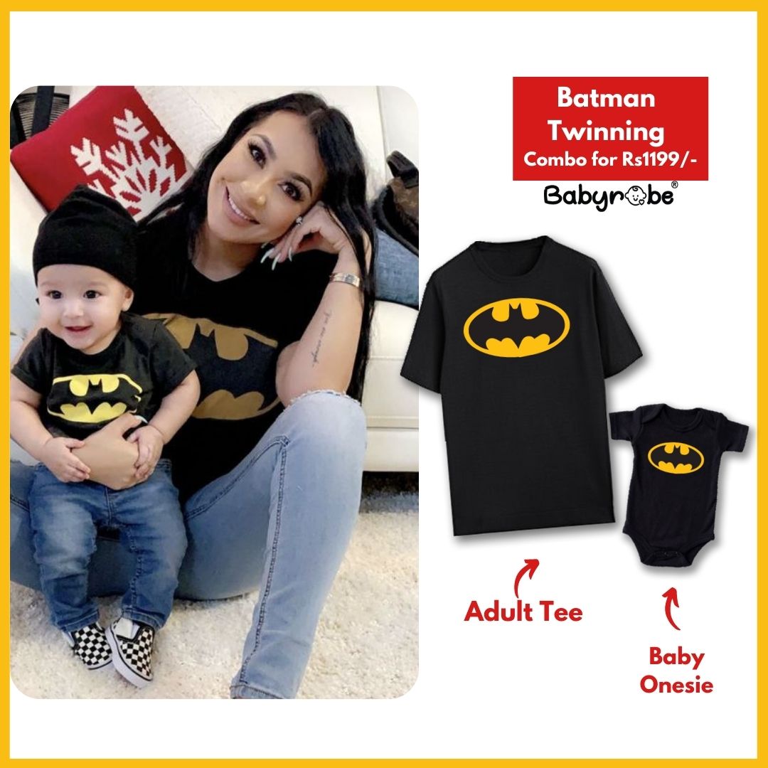 "Baby romper & T-Shirt set with custom name and  design Batman Combo."