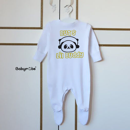 "Custom name Bua's Lil Buddy jumpsuit for your little one."
